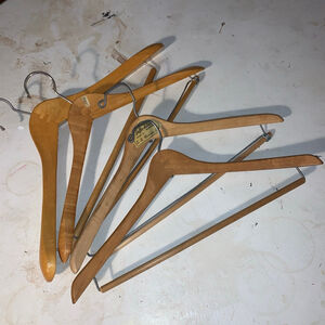 4 vintage brown Wood & Silver Metal Closet Hangers One Size